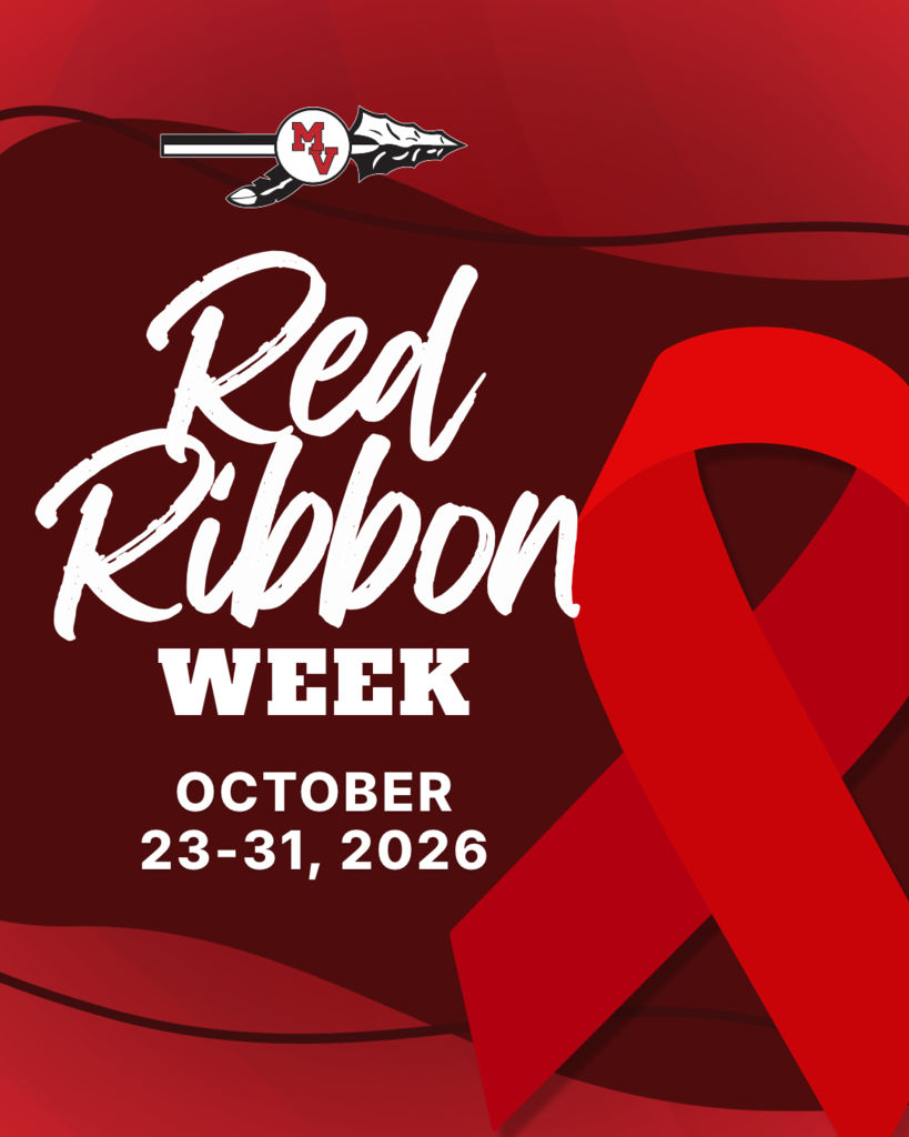 Red Ribbon Week, October 23–31, 2026, announced in bold white lettering on a red background with a large red awareness ribbon.