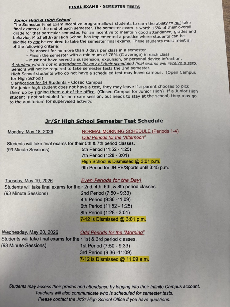 Sem Test Schedule 