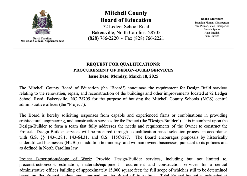 RFQ for Qualifications: Procurement of Design-Build Services