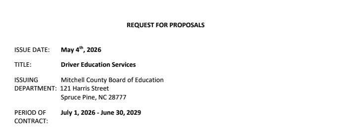 Request for Proposal - Driver Education Services