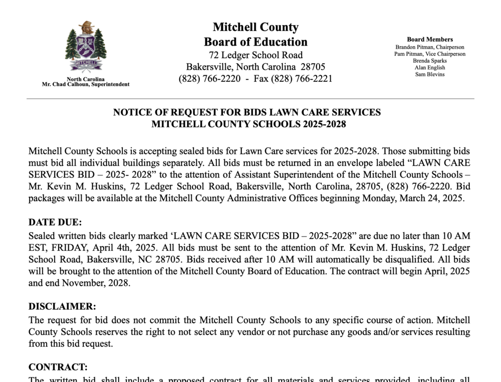 Request for Bids for Lawn Care Services