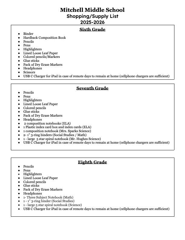 School Supply List