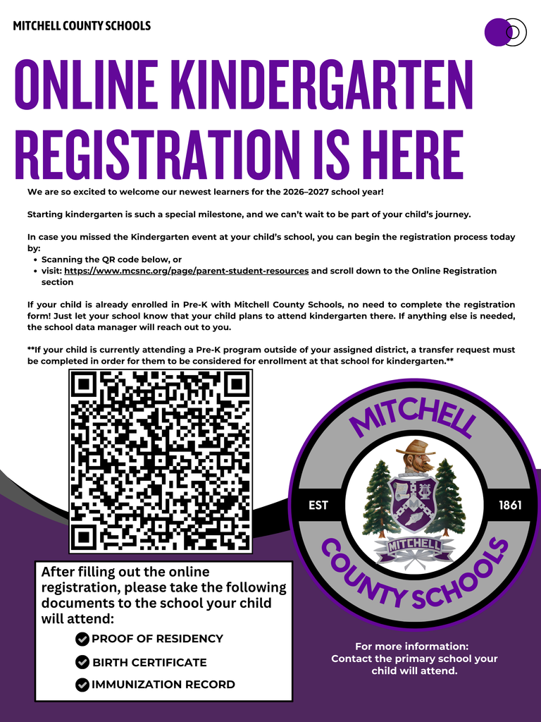 Online Kindergarten Registration QR code and information