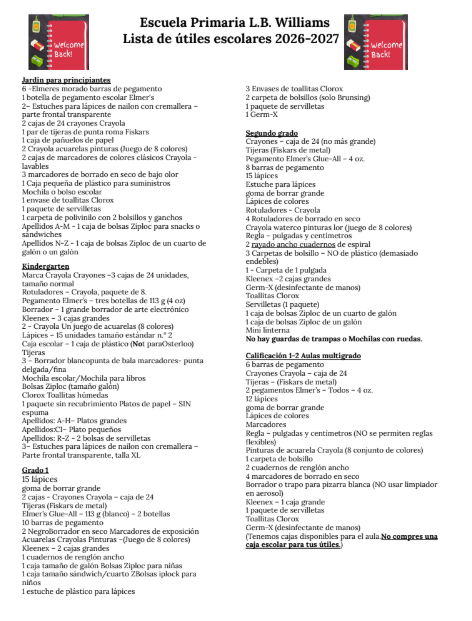 Spanish Supply List
