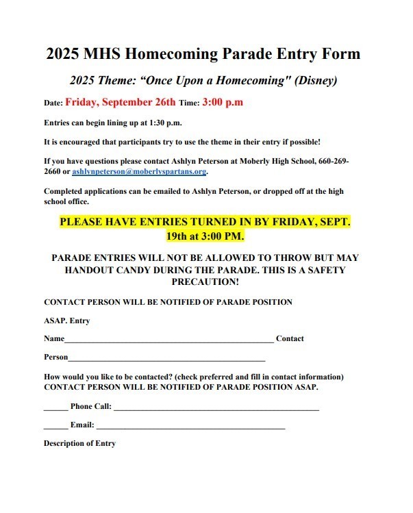 Homecoming parade form