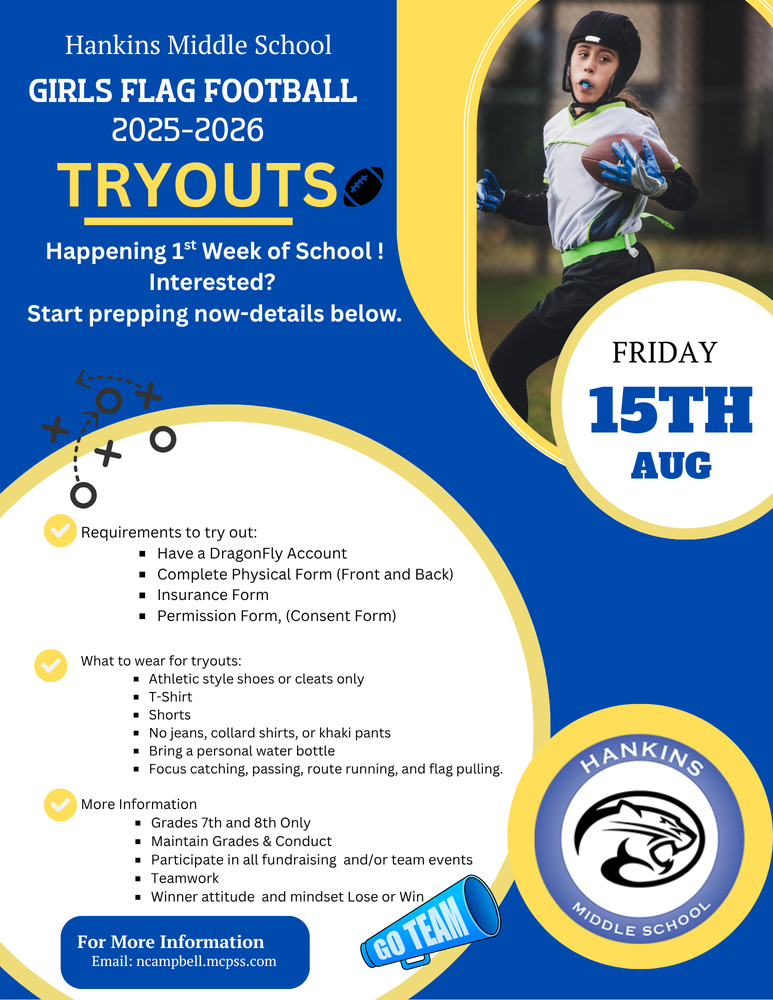 flyer for girls flag football tryouts outling required documents and what to wear
