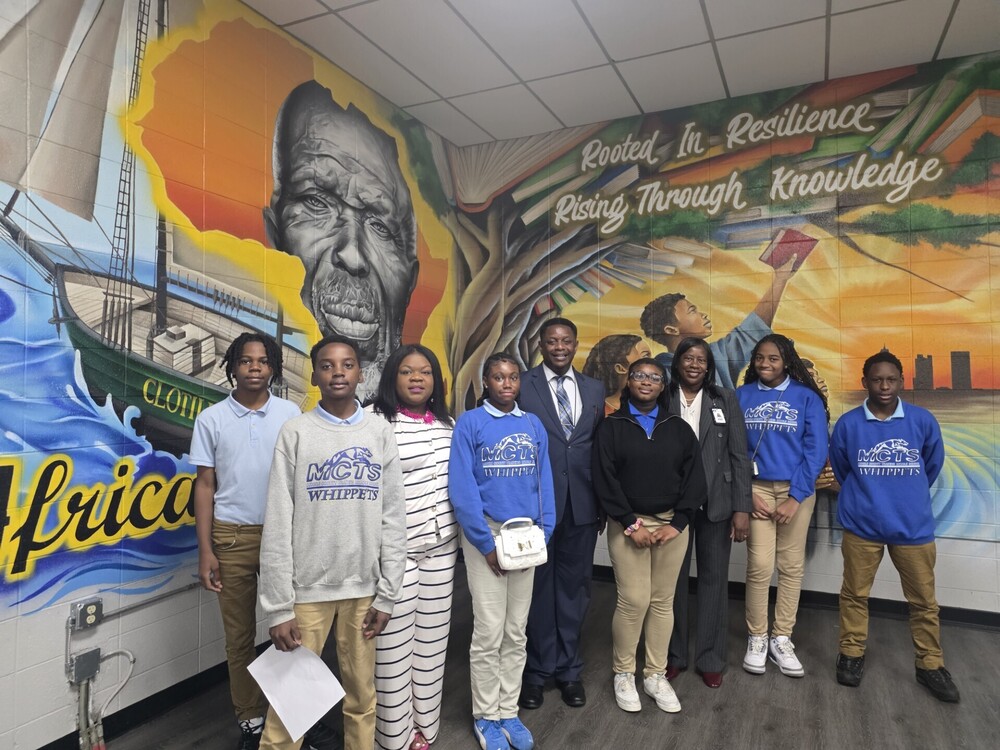 Mobile County Training studeents with new mural