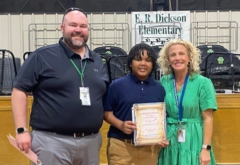 Brandon Montgomery with Principal Winter and Assistant Principal Hayaski