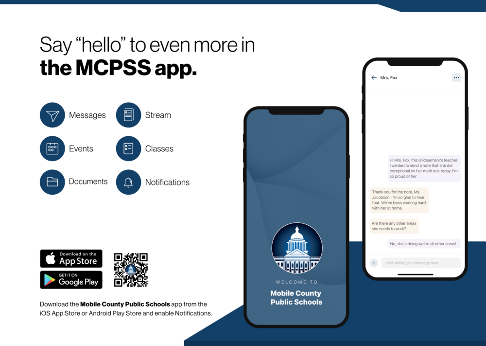 MCPSS app and QR code to download the app.