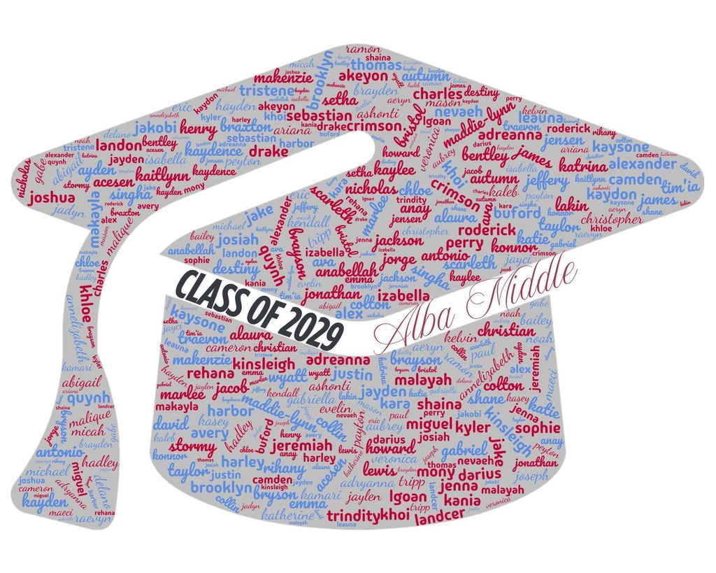 Student names arranged in a graduation cap.