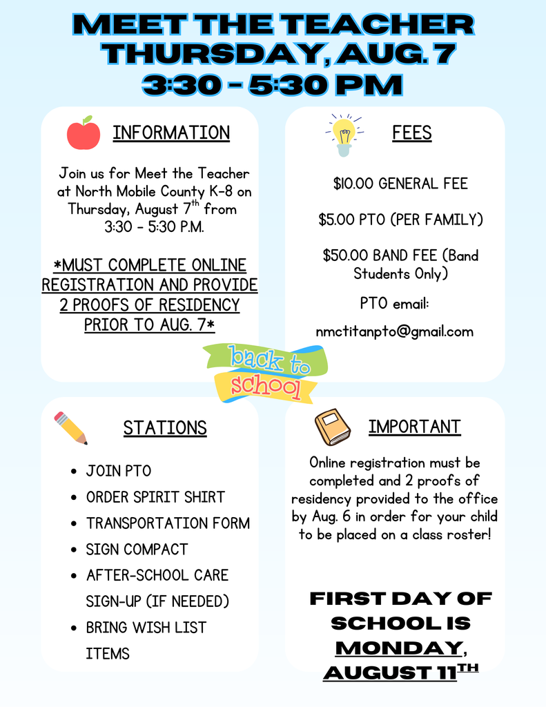 Meet the Teacher on Thursday, August 7th from 3:30 - 5:30 p.m.