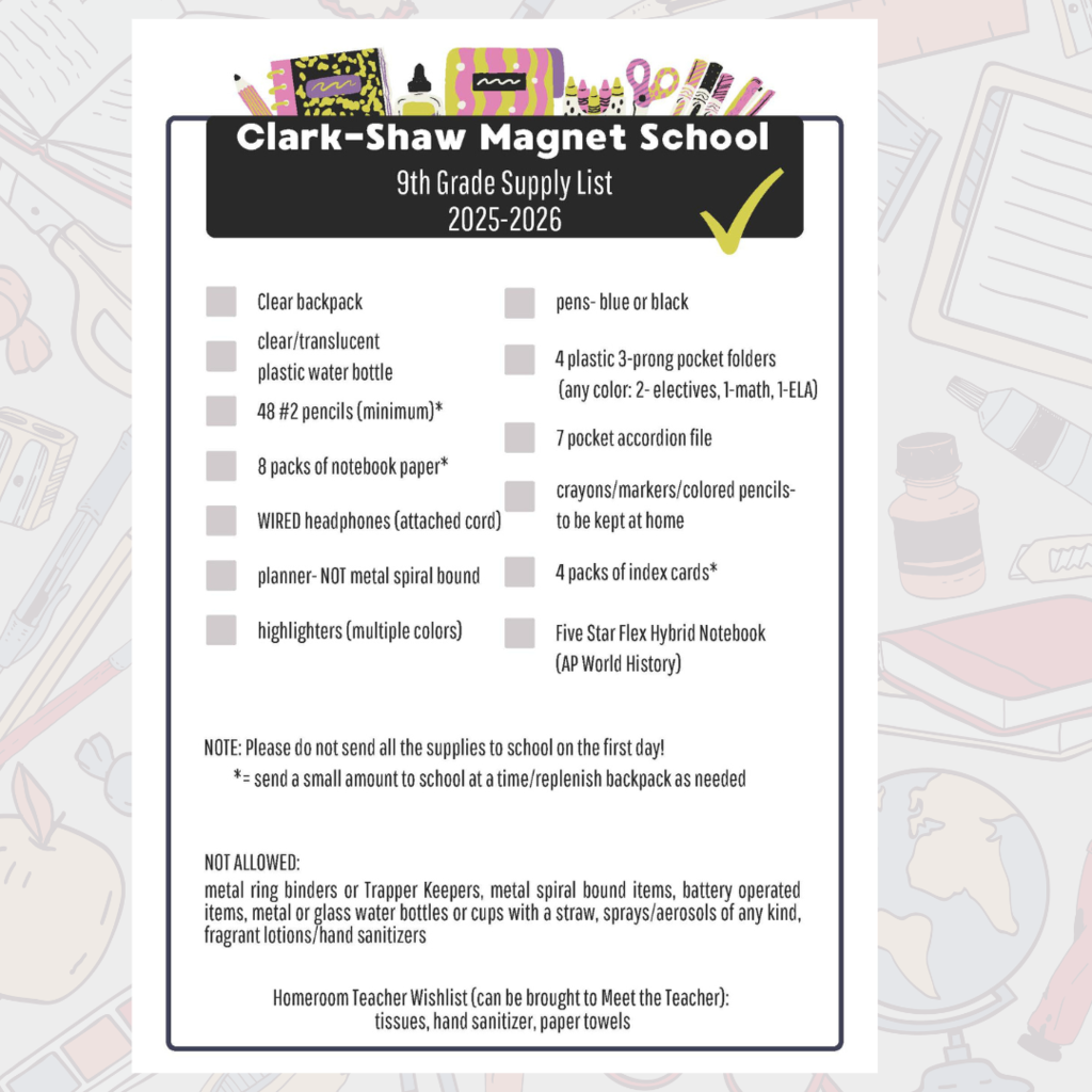 9th Grade Supply List 2025