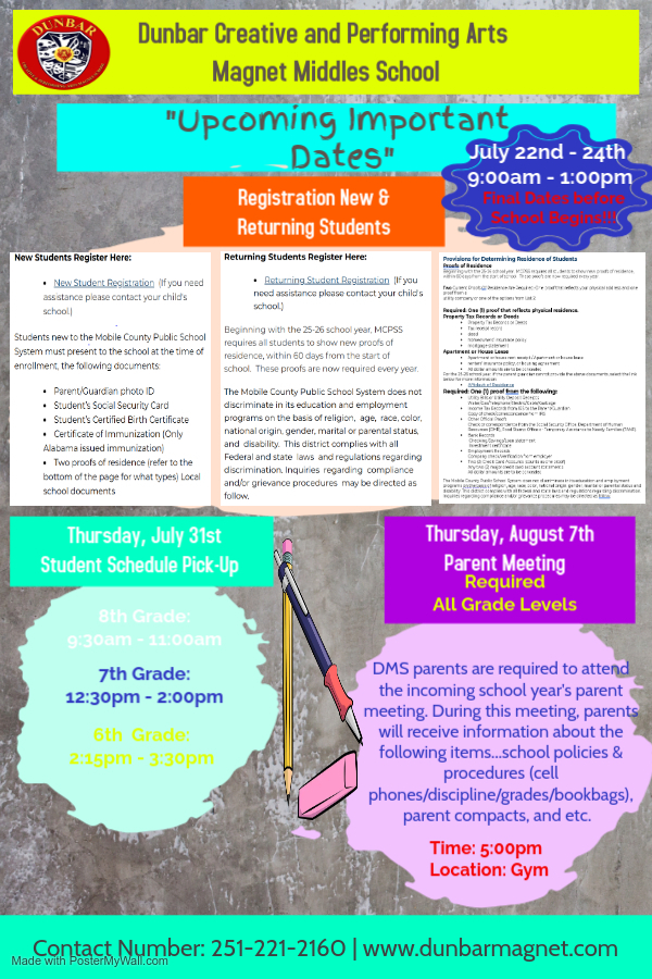Important Dates for School Opening