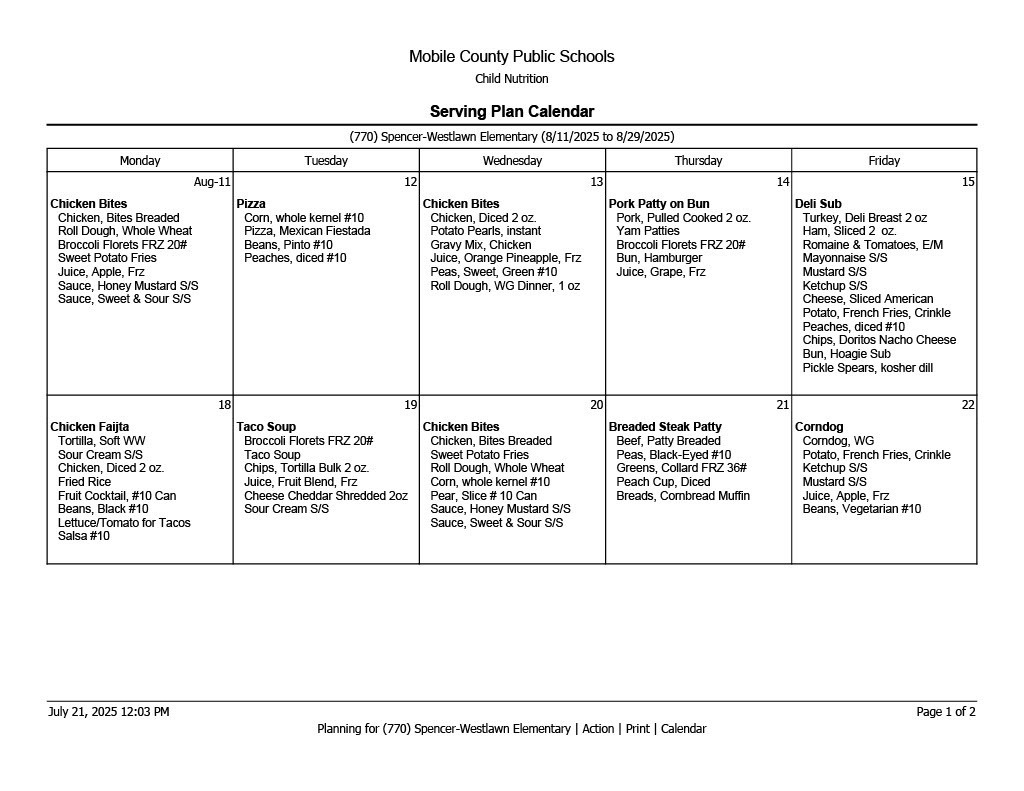 Lunch Menu