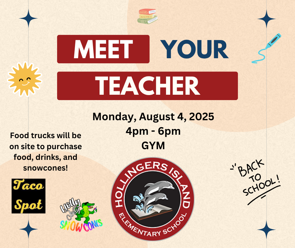 Meet the Teacher Monday August 4, 2025 from 4-6 pm in the gym. Food trucks will be on site.