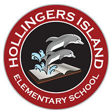 Hollinger's Island Logo with dolphins jumping out of a book
