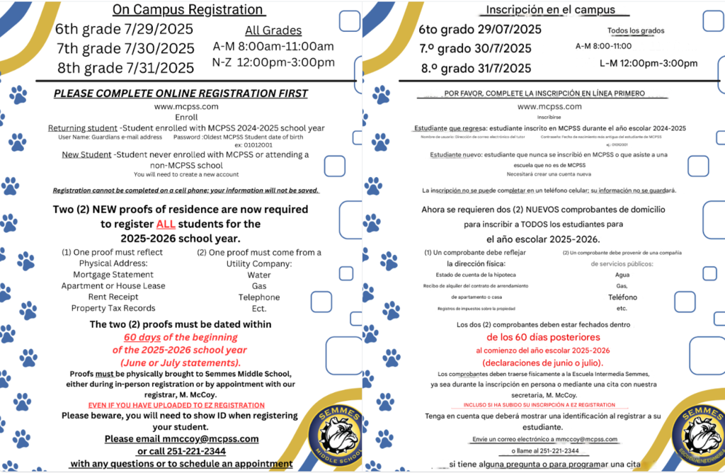 Registration Information English and Spanish