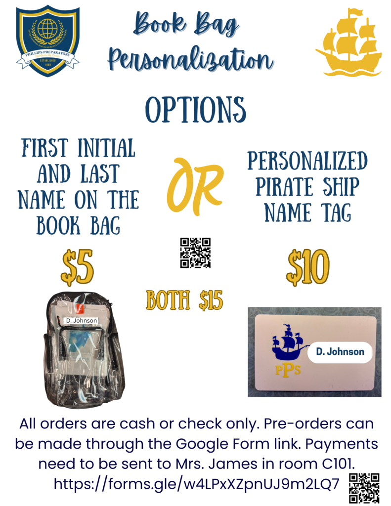 Book Bag Personalization information