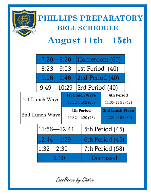 First Week of School Schedule