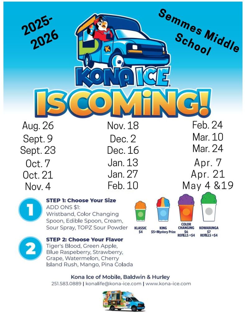 25-26 Kona Ice Schedule