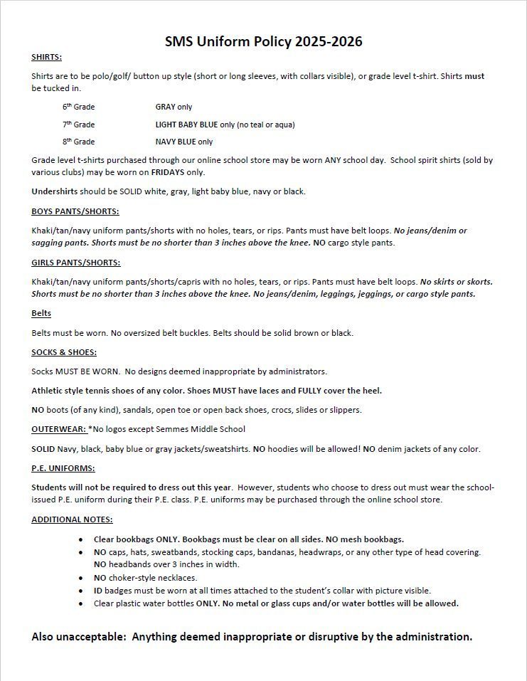 Semmes Middle School Uniform Policy 