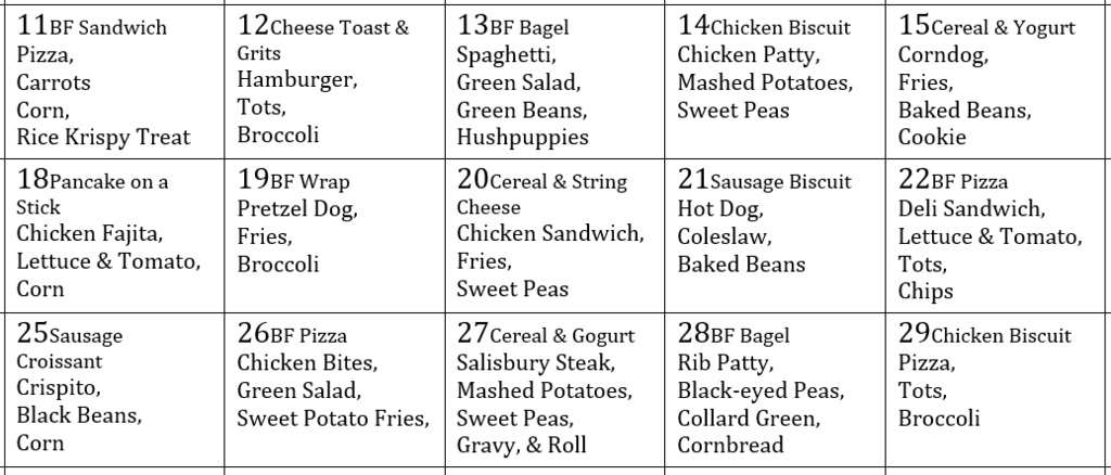August Breakfast/Lunch Menu