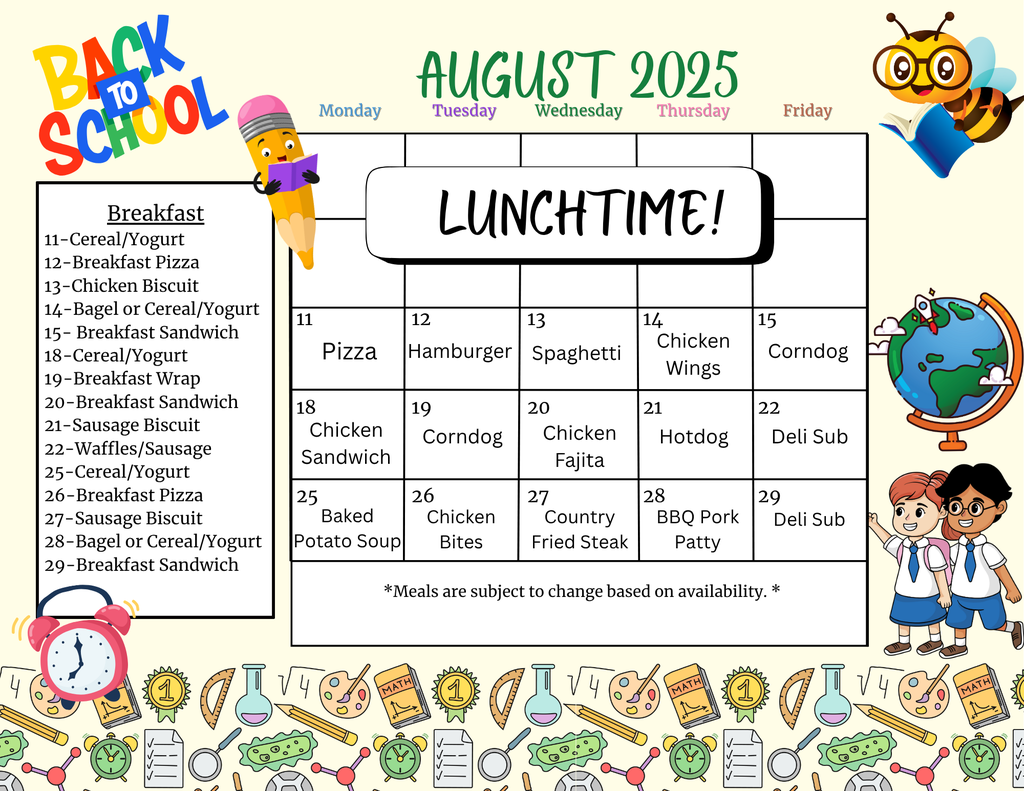 August lunch and breakfast menu