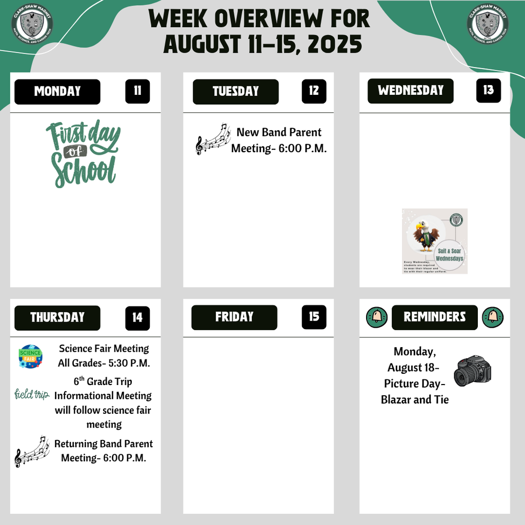 Week Overview for August 11-15