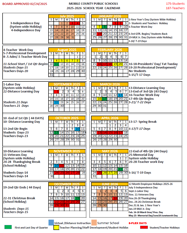 Graphic of school calendar