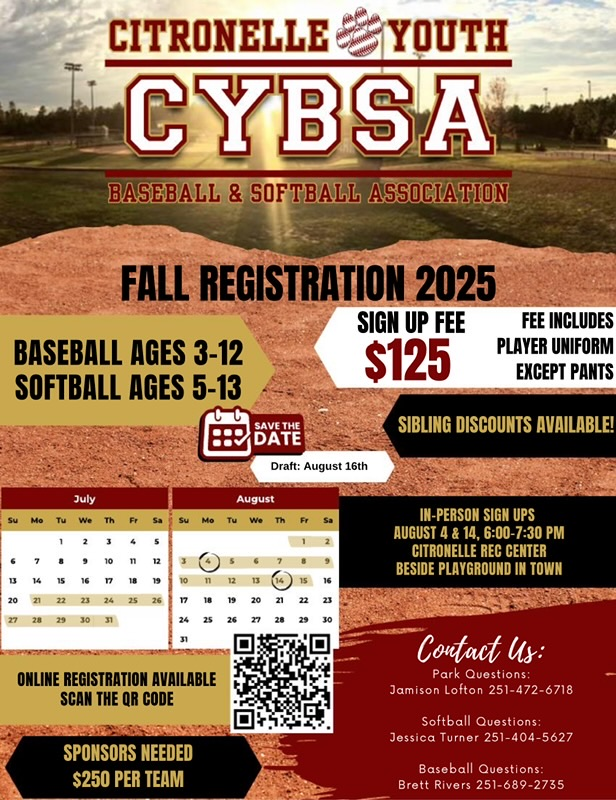 Citronelle Youth Baseball and Softball flyer