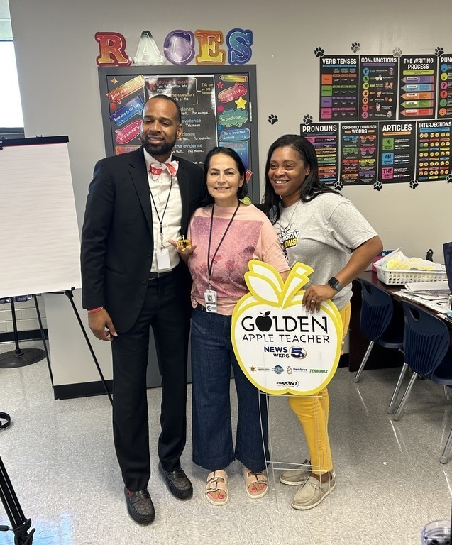 Jacqueline Morris of Williamson High School is honored with a Golden Apple Award