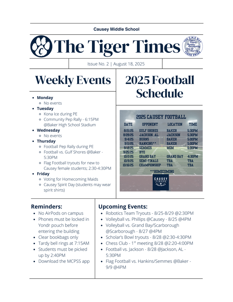 Graphic of the Weekly Newsletter 8-18-25