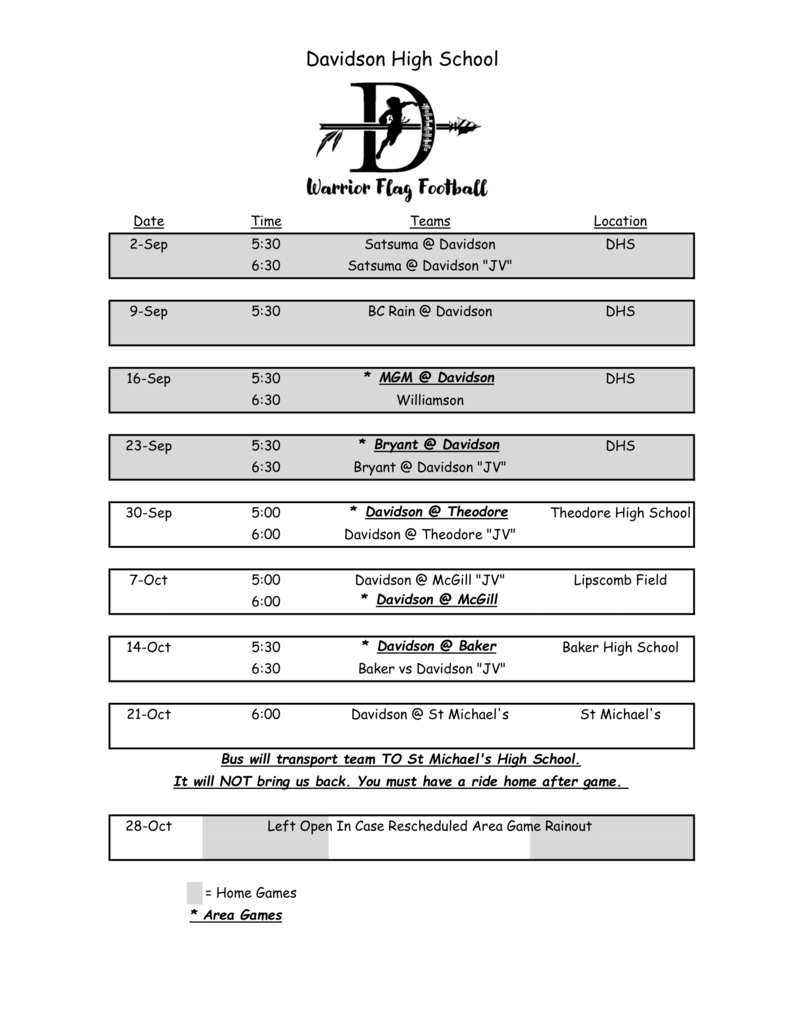 flag football schedule