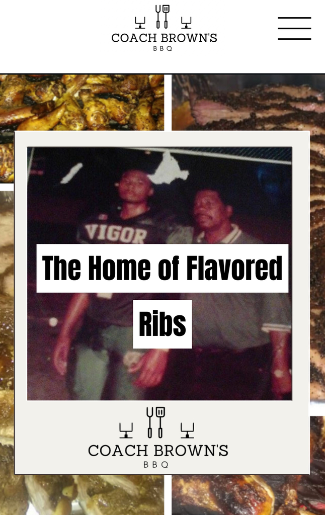 Coach Brown's BBQ logo with picture, home of flavored ribs