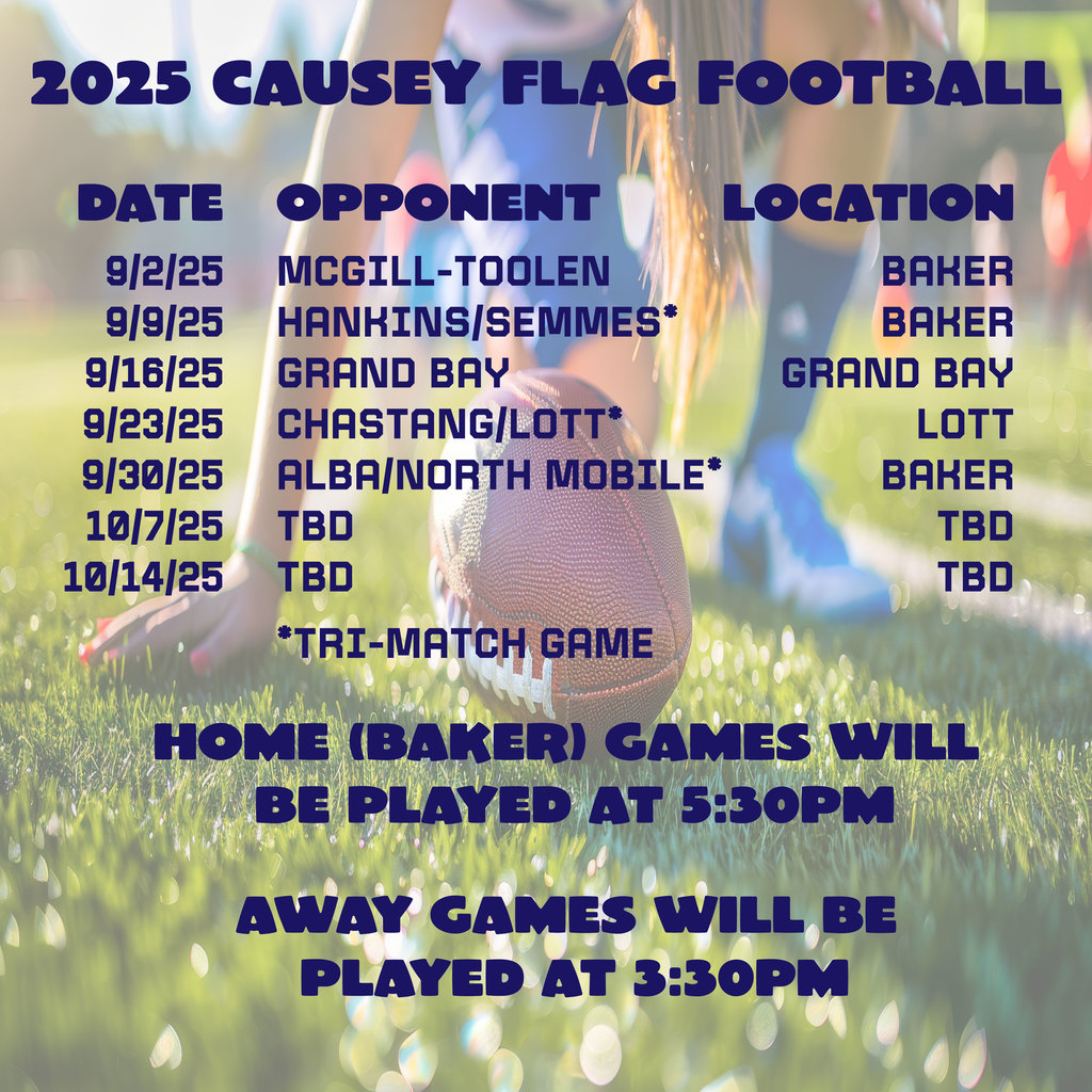 Graphic with flag football schedule 2025