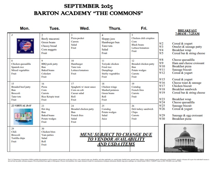 September Lunch Menu