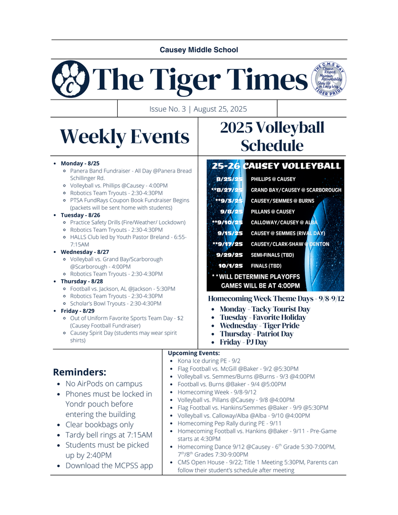 Graphic of the Weekly Newsletter 9-25