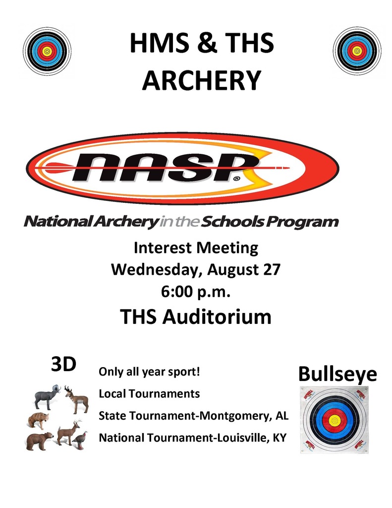 Archery Interest Meeting on Wednesday, August 27, at 6:00pm in the THS Auditorium