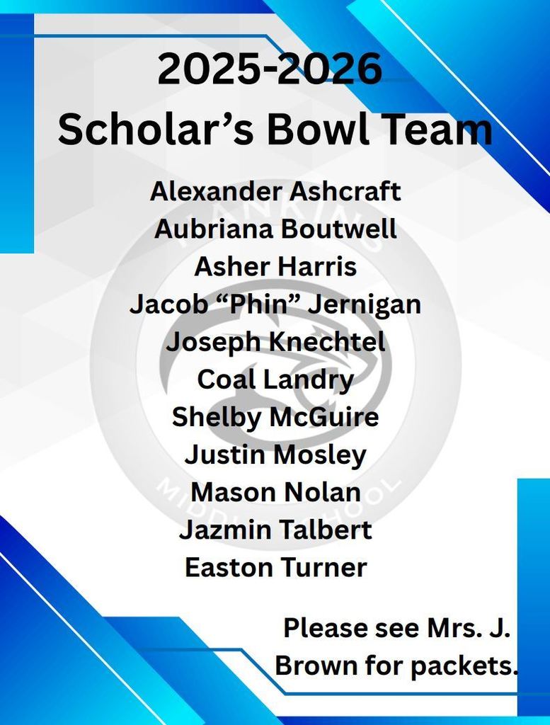 Scholar's  Bowl Team Member names with a blue and white background