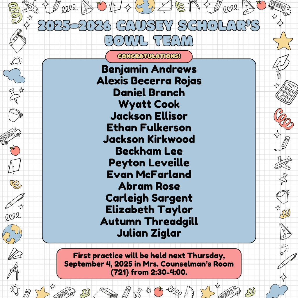 Graphic with new list of scholar's bowl team