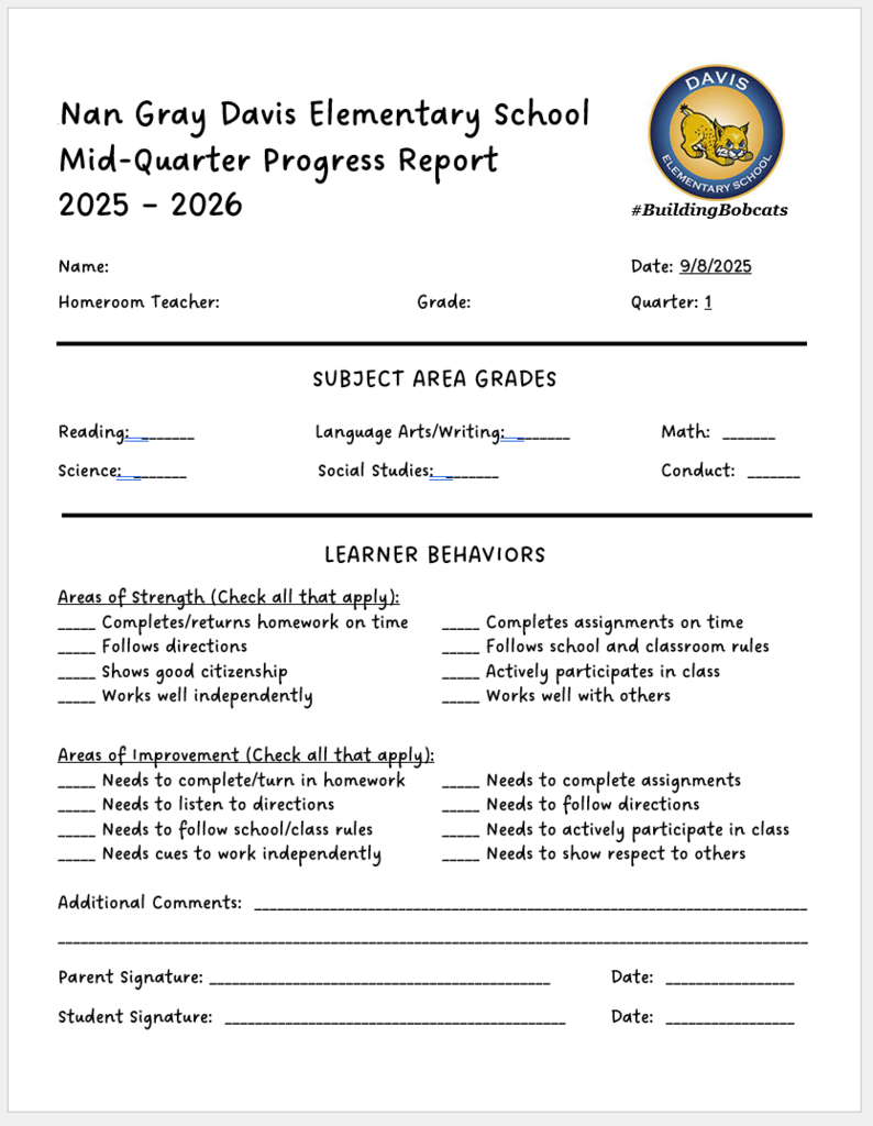 Mid-Quarter Progress Report