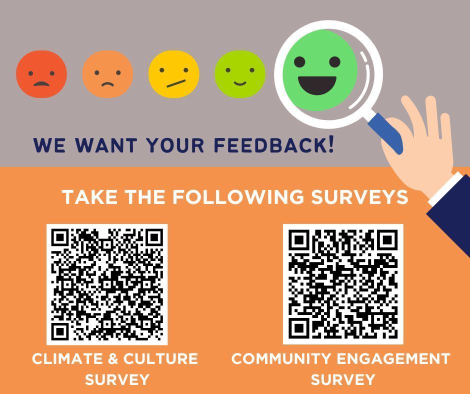 QR codes for Parent Climate and Culture survey and community engagement survey.