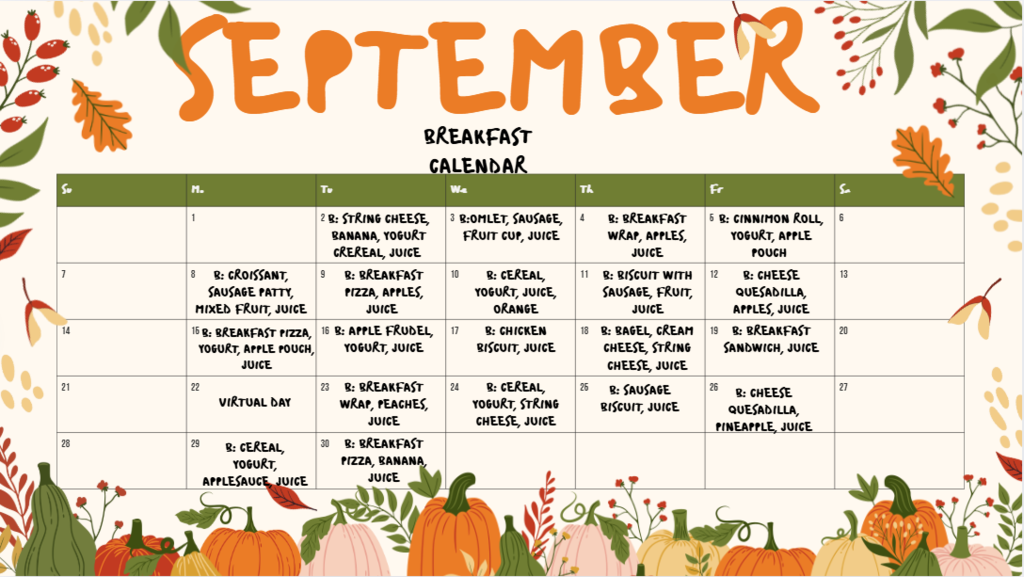 September Breakfast Calendar