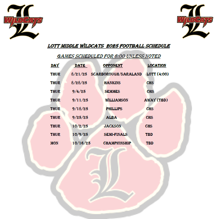 Fall Sport Schedules