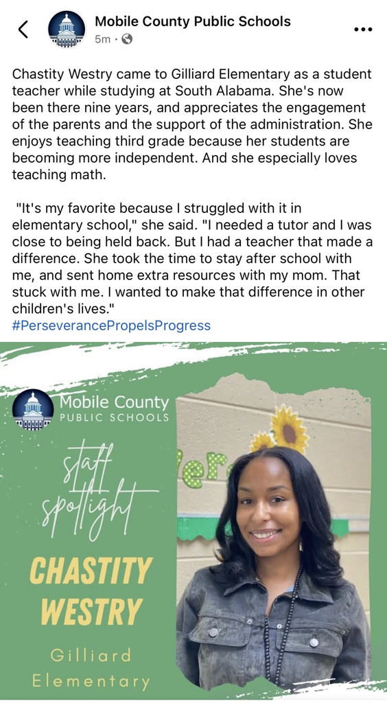 Congratulations to Chastity Westry on being featured on the MCPSS website. Way to go Ms. Westry!