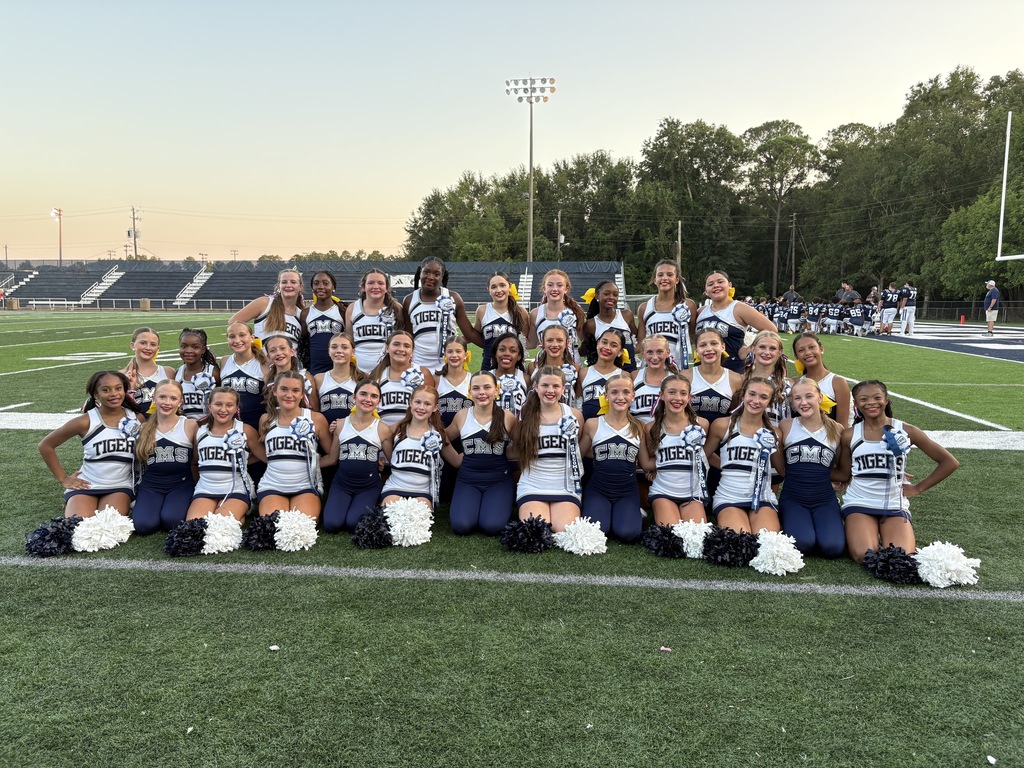 Group of cheerleaders and dancers on a football field