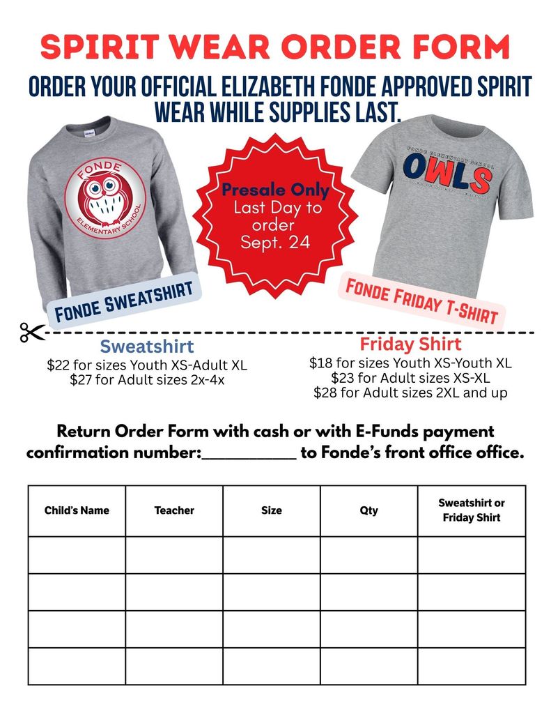 Spirit Wear Order Form