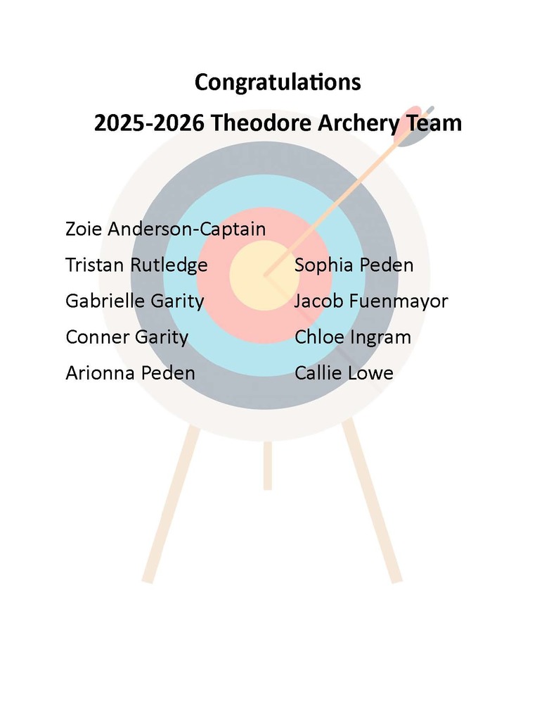 Congratulations to the 2025-26 Theodore Archery Team!