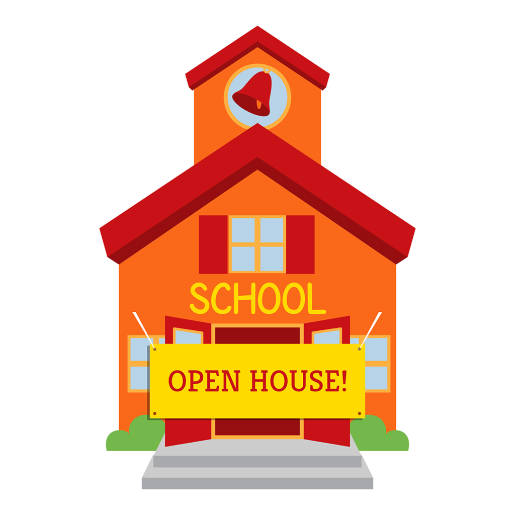 Decorative Text of a school with a sign open house