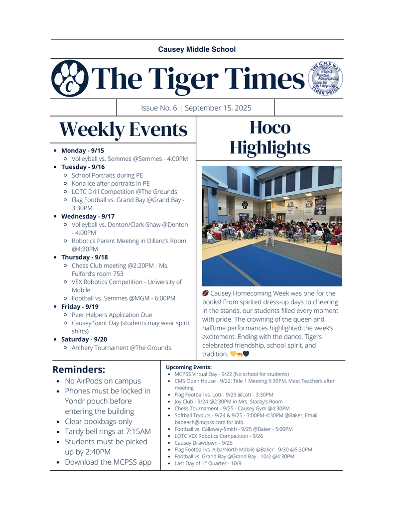 Graphic of weekly newsletter 9/15-9/19